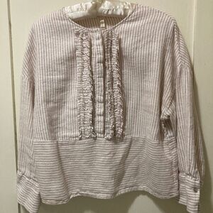 Yargici Turkey Frilled Cream White Linen Bohemian Tunic Top Women's XS/S